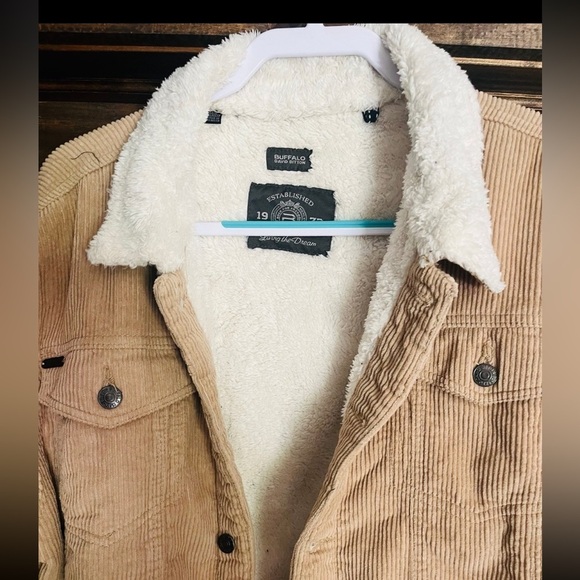 BUFFALO DAVID BITTON FAUX FUR CORDUROY JACKET COAT MENS LARGE TAN - Picture 5 of 6